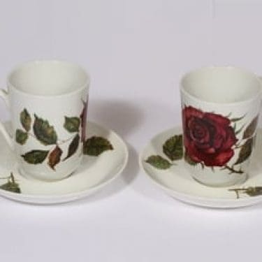 Arabia Ruusu kahvikupit, 2 kpl, suunnittelija Anneli Qveflander, serikuva