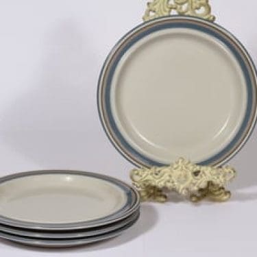 Arabia Uhtua lautaset, matala, 4 kpl, suunnittelija Inkeri Leivo, matala, raitakoriste