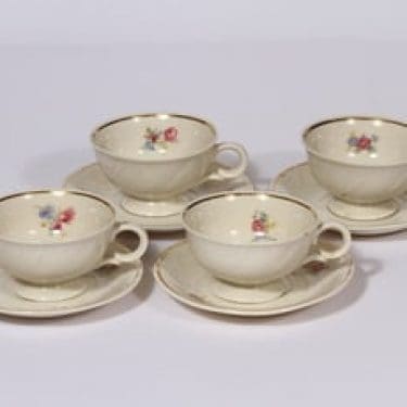 Arabia RE mokkakupit, kukkakuvio, 4 kpl, suunnittelija Svea Granlund, kukkakuvio, pieni, serikuva, kukka-aihe