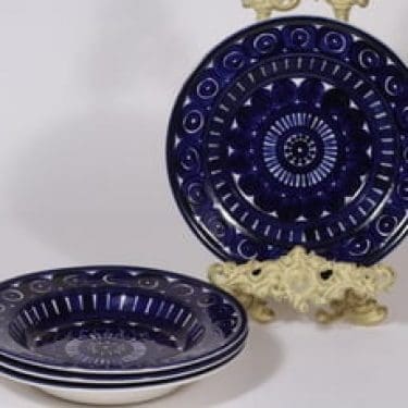 Arabia Valencia lautaset, syvä, 4 kpl, suunnittelija Ulla Procope, syvä, käsinmaalattu, signeerattu