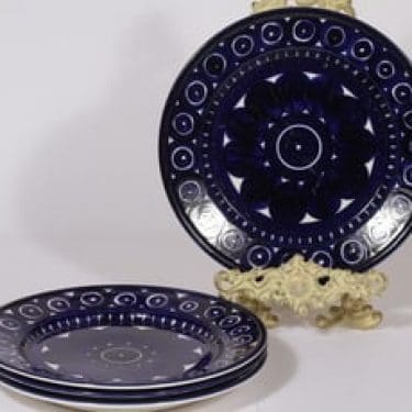 Arabia Valencia lautaset, matala, 4 kpl, suunnittelija Ulla Procope, matala, käsinmaalattu, signeerattu