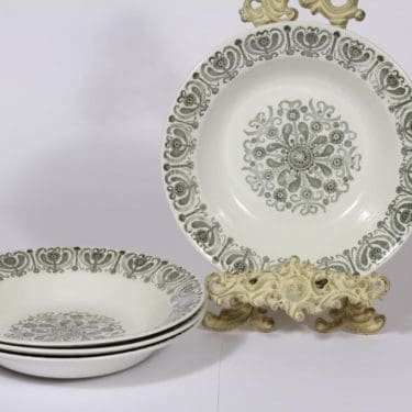 Arabia Sampo lautaset, syvä, 4 kpl, suunnittelija Raija Uosikkinen, syvä, serikuva