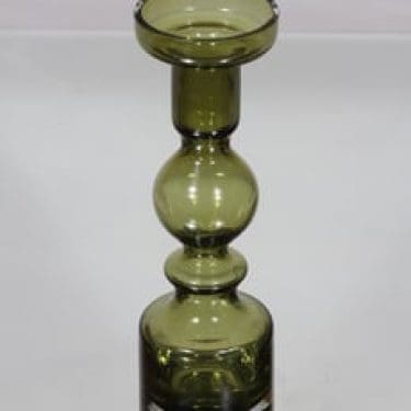 Riihimäen lasi Pompadour kynttilänjalka, oliivinvihreä, suunnittelija Nanny Still,