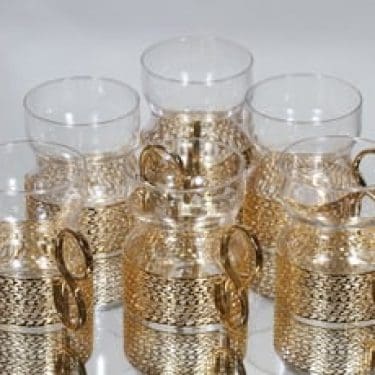 Iittala Tsaikka teelasit, kirkas, 6 kpl, suunnittelija Timo Sarpaneva, kullattu