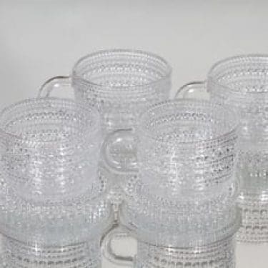 Nuutajärvi Kastehelmi kahvikupit, kirkas, 4 kpl, suunnittelija Oiva Toikka,