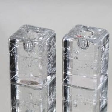 Iittala Arkipelago kynttilänjalat, kirkas, 2 kpl, suunnittelija Timo Sarpaneva, pieni, massiivinen
