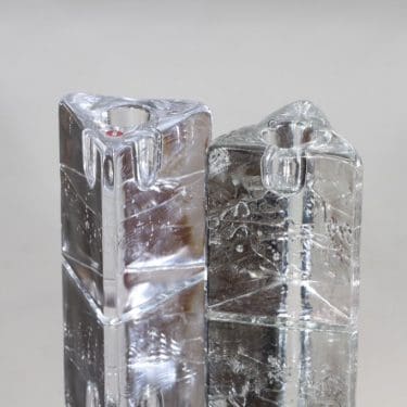 Iittala Arkipelago kynttilänjalat, kirkas, 2 kpl, suunnittelija Timo Sarpaneva, pieni, massiivinen