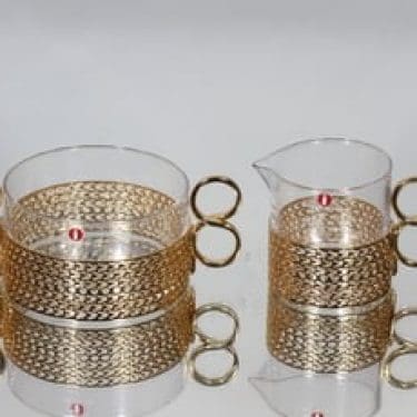 Iittala Karaatti sokerikko ja kermakko, kirkas, suunnittelija Timo Sarpaneva, kullattu