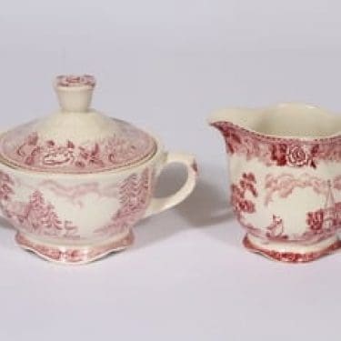 Arabia Maisema sokerikko ja kermakko, punainen, suunnittelija , kuparipainikoriste