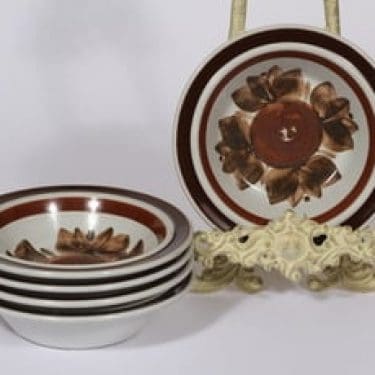 Arabia Rosmarin lautaset, syvä, 5 kpl, suunnittelija Ulla Procope, syvä, käsinmaalattu, signeerattu