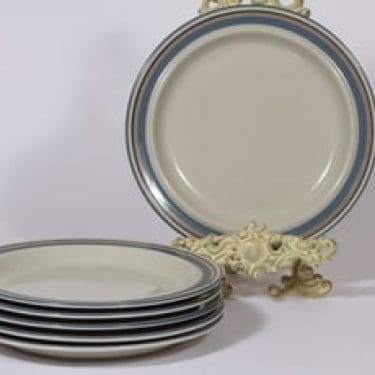 Arabia Uhtua lautaset, matala, 6 kpl, suunnittelija Inkeri Leivo, matala, raitakoriste