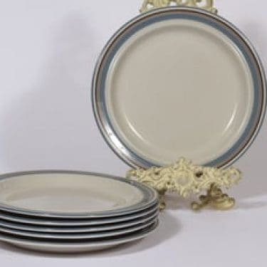 Arabia Uhtua lautaset, matala, 6 kpl, suunnittelija Inkeri Leivo, matala, raitakoriste