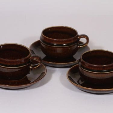 Arabia Mahonki teekupit, ruskea, 3 kpl, suunnittelija Ulla Procope,