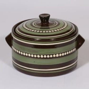 Kupittaan savi kulho, käsinmaalattu, suunnittelija Gudrun Raunio, käsinmaalattu, kannellinen, signeerattu