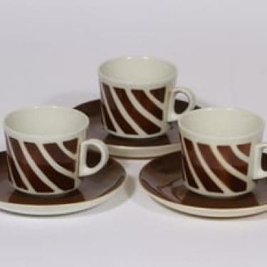 Arabia BR kahvikupit, ruskea, 3 kpl, suunnittelija Göran Bäck, puhalluskoriste