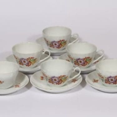 Arabia OB kahvikupit, kukkakuvio, 6 kpl, suunnittelija , kukkakuvio, siirtokuva