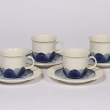 Arabia Pudas Arctica kahvikupit, sininen, 4 kpl, suunnittelija Inkeri Leivo, serikuva