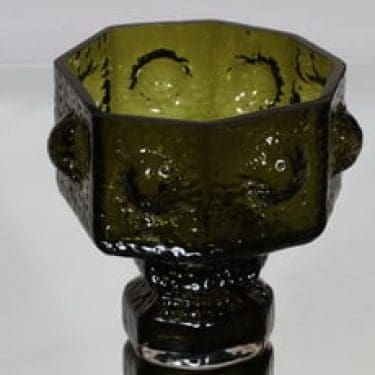 Riihimäen lasi Fontana maljakko, oliivinvihreä, suunnittelija Nanny Still, massiivinen