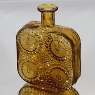 Riihimäen lasi Grapponia koristepullo, amber, suunnittelija Nanny Still,