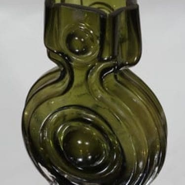 Riihimäen lasi Aitanlukko maljakko, oliivinvihreä, suunnittelija Helena Tynell,