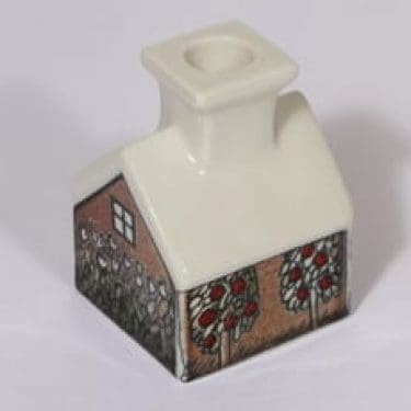 Arabia Talo kynttilänjalka, signeerattu, suunnittelija Heljä Liukko-Sundström, signeerattu, pieni, serikuva