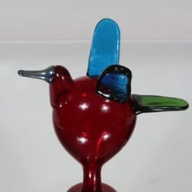 Nuutajärvi koristelintu, Sieppari, suunnittelija Oiva Toikka, Sieppari, monivärinen, signeerattu, numeroitu