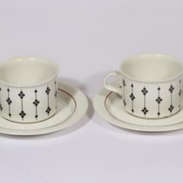 Arabia Kartano teekupit, mustavalkoinen, 2 kpl, suunnittelija Esteri Tomula, serikuva