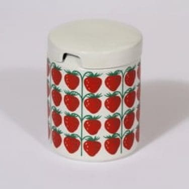 Arabia Pomona purnukka, mansikka, suunnittelija Raija Uosikkinen, mansikka, serikuva, retro