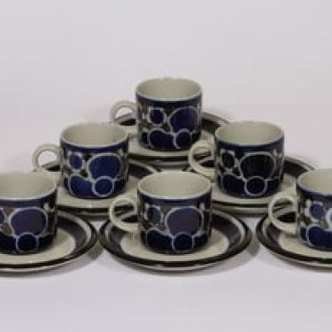 Arabia Saara kahvikupit, 14 cl, 6 kpl, suunnittelija Anja Jaatinen-Winquist, 14 cl, puhalluskoriste, retro