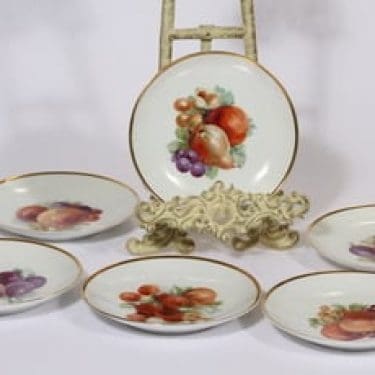 Arabia koriste numero 316 lautaset, 6 kpl, suunnittelija , pieni, siirtokuva, kullattu