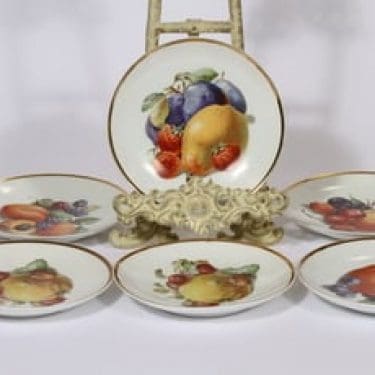 Arabia koriste numero 316 lautaset, 6 kpl, suunnittelija , pieni, siirtokuva, kullattu