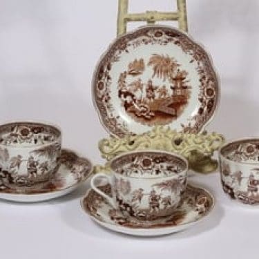 Arabia Singapore teekupit, ruskea, 3 kpl, suunnittelija , kuparipainikoriste