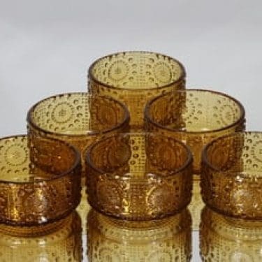 Riihimäen lasi Grapponia annoskulhot, amber, 6 kpl, suunnittelija Nanny Still,