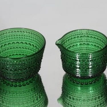 Nuutajärvi Kastehelmi sokeriko ja kermakko, vihreä, suunnittelija Oiva Toikka,