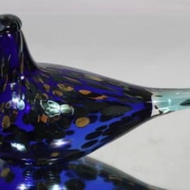 Nuutajärvi Sinikki koristelintu, signeerattu, suunnittelija Oiva Toikka, signeerattu