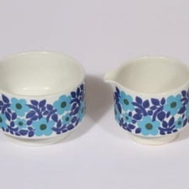 Arabia Ahmet sokerikko ja kermakko, sininen, suunnittelija Raija Uosikkinen, serikuva, retro