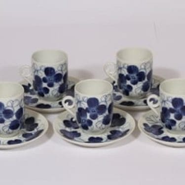 Arabia Elsa mokkakupit, käsinmaalattu, 5 kpl, suunnittelija Esteri Tomula, käsinmaalattu, signeerattu