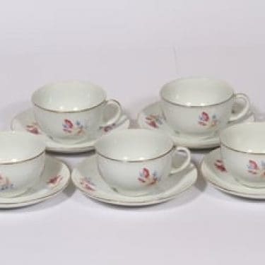 Arabia OZ kahvikupit, kukkakuvio, 5 kpl, suunnittelija Kaj Franck, kukkakuvio, siirtokuva, kukka-aihe