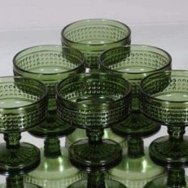 Riihimäen lasi Barokki jälkiruokakulhot, kirkas, 6 kpl, suunnittelija Erkkitapio Siiroinen,