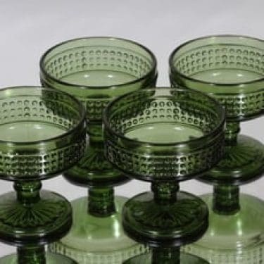 Riihimäen lasi Barokki jälkiruokakulhot, vihreä, 4 kpl, suunnittelija Erkkitapio Siiroinen,