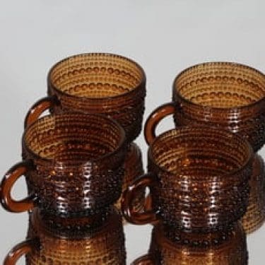 Nuutajärvi Kastehelmi kupit, ruskea, 4 kpl, suunnittelija Oiva Toikka,