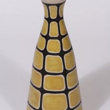 Kupittaan savi maljakko, käsinmaalattu, suunnittelija Orvokki Laine, käsinmaalattu, signeerattu, retro