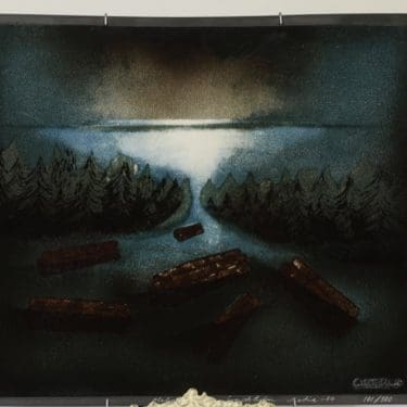 Arabia seinälaatta, Tukkijoki, suunnittelija Heljä Liukko-Sundström, Tukkijoki, yhdistelmätekniikka, signeerattu, numeroitu