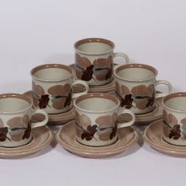 Arabia Koralli kahvikupit, käsinmaalattu, 6 kpl, suunnittelija Raija Uosikkinen, käsinmaalattu