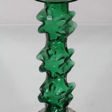 Riihimäen lasi Kasperi kynttilänjalka, vihreä, suunnittelija Erkkitapio Siiroinen, suuri, signeerattu