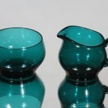 Riihimäen lasi 1162|1163 sokerikko ja kermakko, turkoosi, suunnittelija Nanny Still,