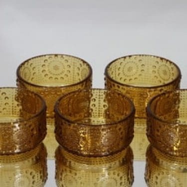 Riihimäen lasi Grapponia jälkiruokakulhot, amber, 5 kpl, suunnittelija Nanny Still,