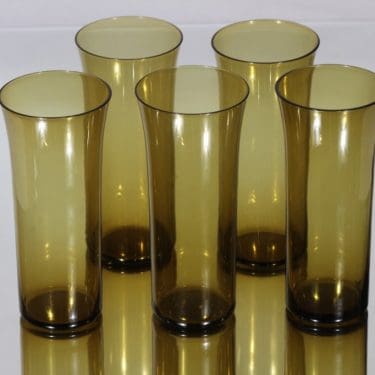 Nuutajärvi Trumpetti lasit, ruskea, 5 kpl, suunnittelija Kaj Franck,