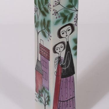 Kupittaan savi seinämaljakko, käsinmaalattu, suunnittelija Laila Zink, käsinmaalattu, signeerattu, naisaihe