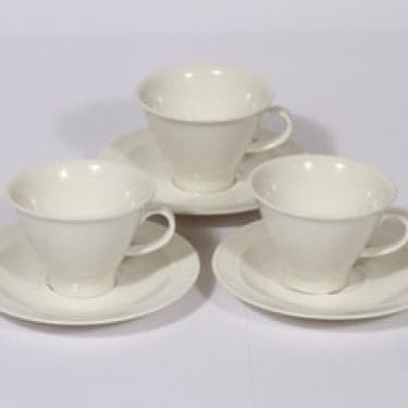 Arabia Harlekin kahvikupit, valkoinen, 3 kpl, suunnittelija Inkeri Leivo,